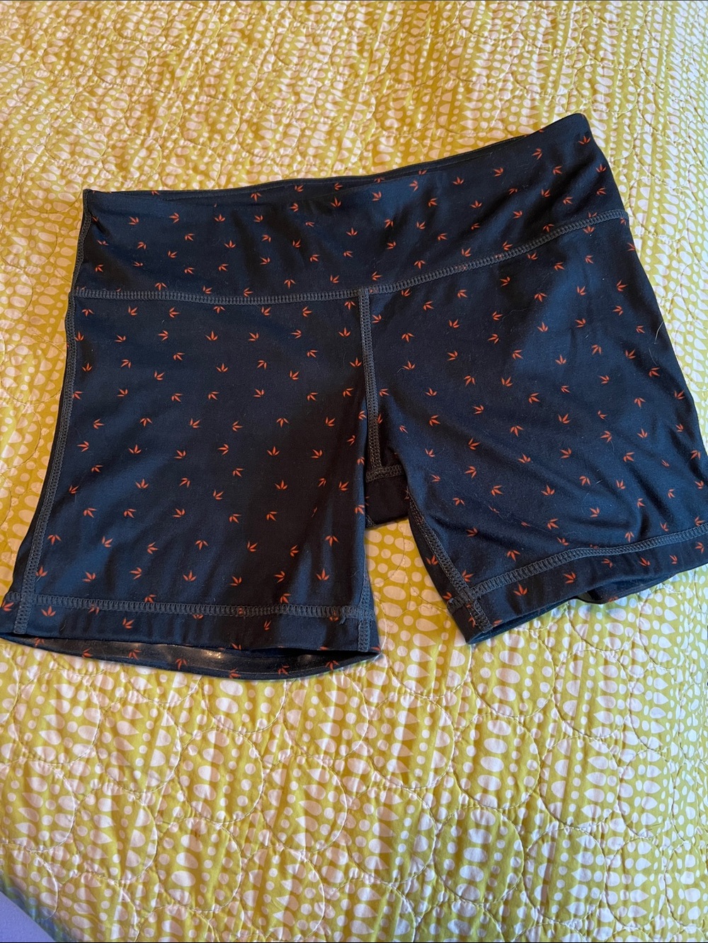 High-Rise Black Athletic Shorts with Tiny Orange Print 4” Inseam